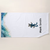 Scuba Cat Diving Blue Wet Suit with your name Strandtuch (Vorderseite)