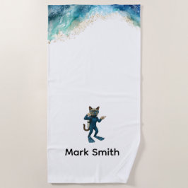 Scuba Cat Diving Blue Wet Suit with your name Strandtuch