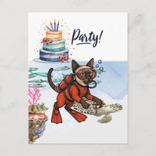 Scuba Cat Geburtstagsfeier unter Wasser Postkarte