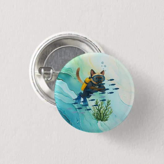 Scuba Cat is diving  Underwater  Button (Vorne & Hinten)