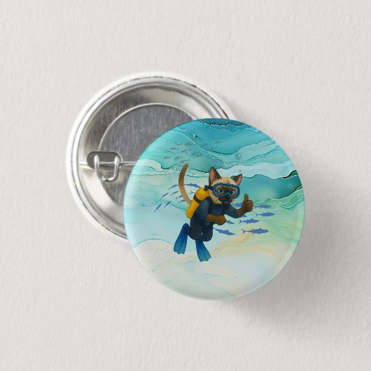 Scuba Cat is diving  Underwater  Button (Vorne & Hinten)