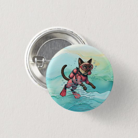 Scuba Cat is diving  Underwater  Button (Vorne & Hinten)