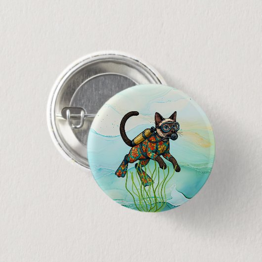 Scuba Cat is diving  Underwater  Button (Vorne & Hinten)