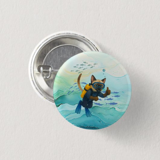 Scuba Cat is diving  Underwater  Button (Vorne & Hinten)