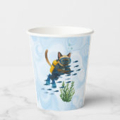 Scuba Cat is diving  Underwater  Pappbecher (Rückseite)