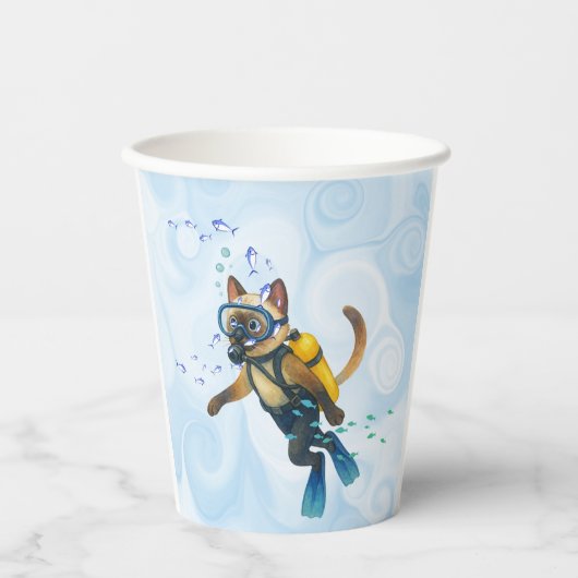 Scuba Cat is diving  Underwater  Pappbecher (Vorderseite)