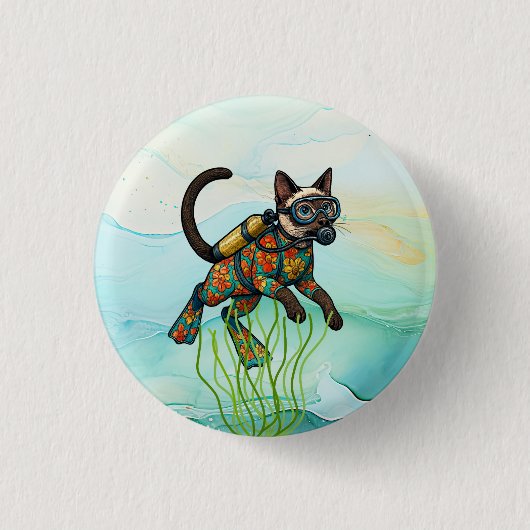 Scuba Cat taucht unter Wasser Button (Vorderseite)