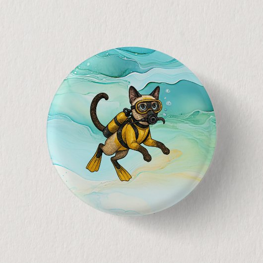 Scuba Cat taucht unter Wasser Button (Vorderseite)
