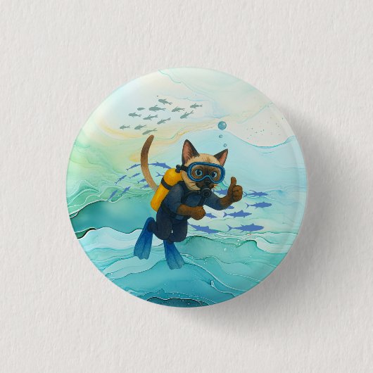 Scuba Cat taucht unter Wasser Button (Vorderseite)