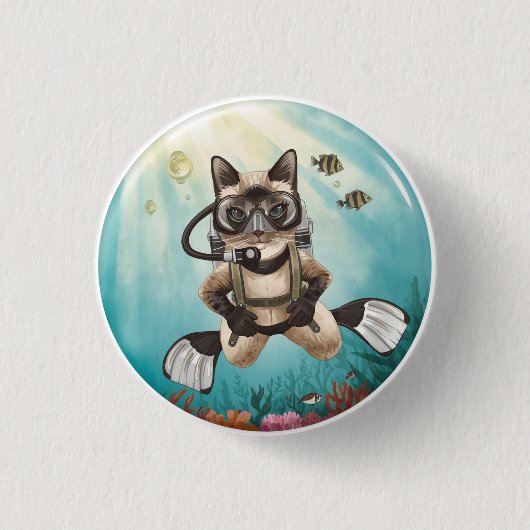 Scuba Cat taucht unter Wasser Button (Vorderseite)