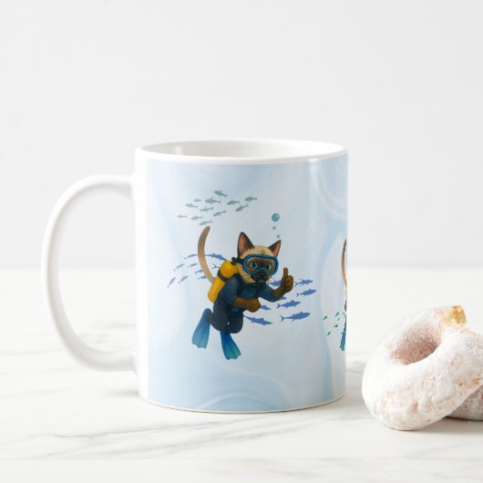 Scuba Cat taucht unter Wasser Kaffeetasse (Mit Donut)