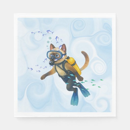 Scuba Cat taucht unter Wasser  Serviette (Vorderseite)