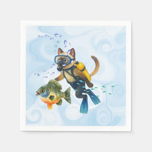 Scuba Cat taucht unter Wasser  Serviette (Vorderseite)