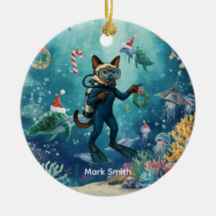 Scuba Cat taucht unter Wasser Weihnachten thematis Keramik Ornament