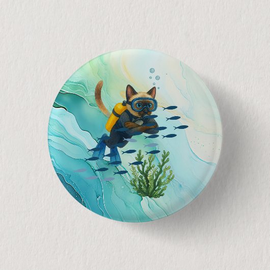 Scuba Cat taucht Unterwasser Button (Vorderseite)