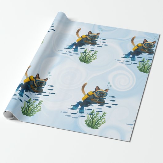 Scuba Cat Underwater  Geschenkpapier (Ungerollt)