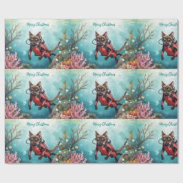 Scuba Cat Underwater Holiday  Merry Christmas  Geschenkpapier