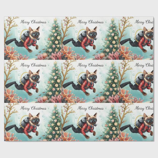 Scuba Cat Underwater Holiday  Merry Christmas  Geschenkpapier (Flach)