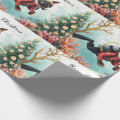 Scuba Cat Underwater Holiday  Merry Christmas  Geschenkpapier (Ecke)