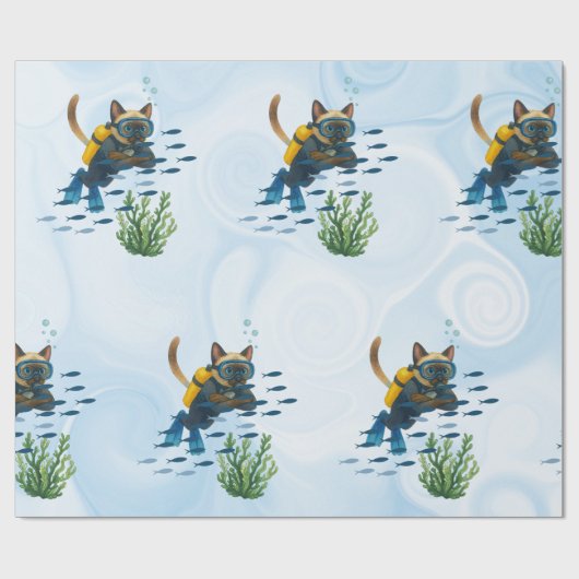 Scuba Cat Unterwasser Geschenkpapier (Flach)