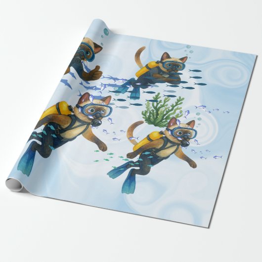 Scuba Cats are diving  Underwater  Geschenkpapier (Ungerollt)