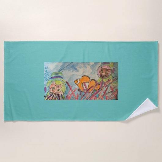 Scuba Cats Wasserfarbe Strandtuch (Vorderseite)