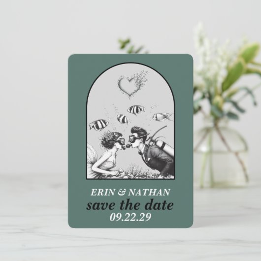 Scuba Couple Save the Date (Stehend Vorderseite)