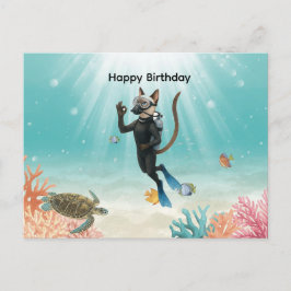 Scuba Diver Cat Happy Birthday under the sea Postkarte