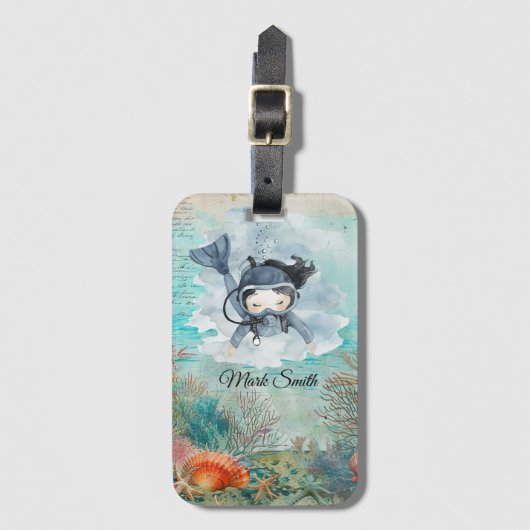 Scuba Diver Diving underwater  Gepäckanhänger (Vorderseite Vertikal)