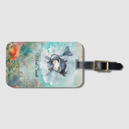 Scuba Diver Diving underwater  Gepäckanhänger (Vorderseite (Horizontal))