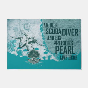 Scuba Diver Doormat, Retro Maps Fußmatte