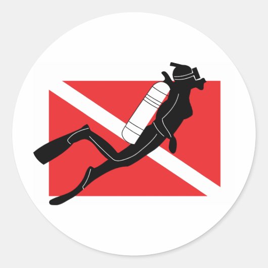 SCUBA Diver Down Flag mit weiblichem Diver Runder Aufkleber (Vorderseite)