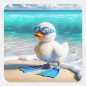 Scuba Diver Duckling Quadratischer Aufkleber (Vorderseite)