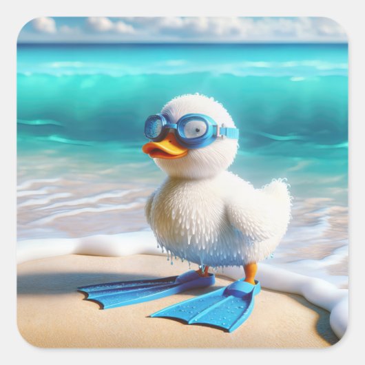 Scuba Diver Duckling Quadratischer Aufkleber (Vorderseite)