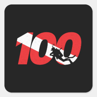 Scuba Diver Gift - 100. Dive Down - Scuba Quadratischer Aufkleber