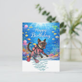 Scuba diver Happy Birthday underwater Postkarte (Stehend Vorderseite)