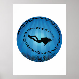 Scuba Diver in a Fish Shoal Underwater Poster