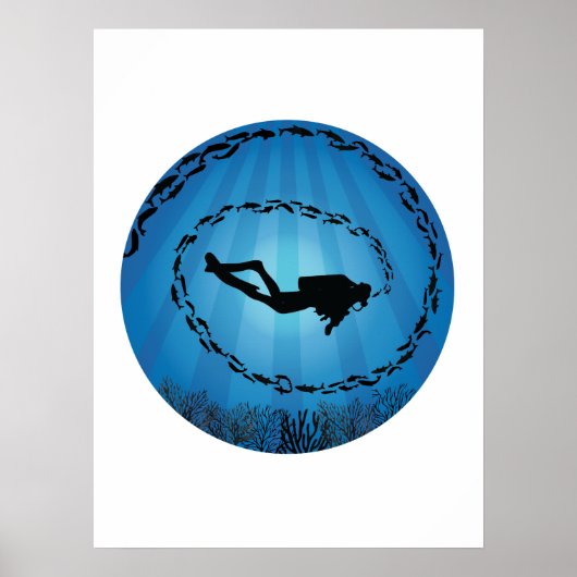 Scuba Diver in a Fish Shoal Underwater Poster (Vorne)