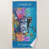 Scuba Diver individuelle Name Strandtuch (Vorderseite)