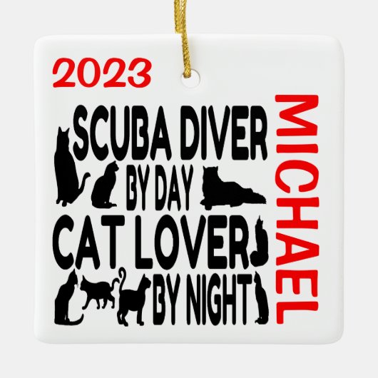 Scuba Diver Lieben Cats CUSTOM Keramikornament (Vorderseite)