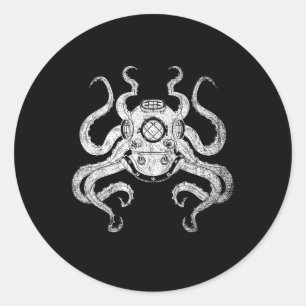Scuba Diver Ocean Animal Aquarist Gift Kraken Octo Runder Aufkleber