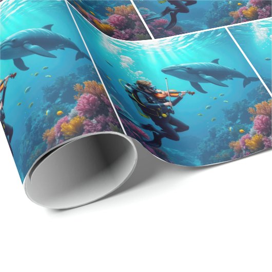 Scuba Diver Playing a Violin For a Whale Geschenkpapier (Rolleneckpunkt)