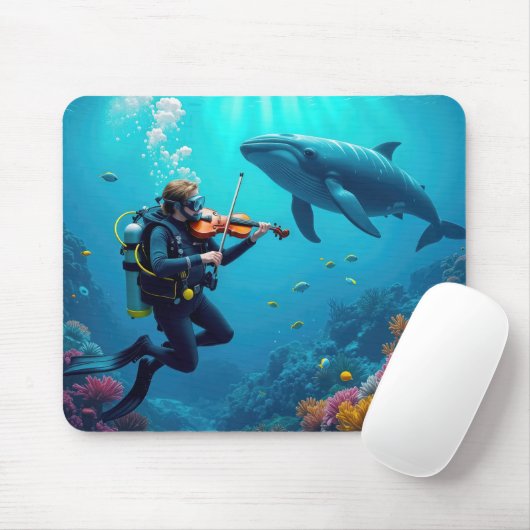 Scuba Diver Playing a Violin For a Whale Mousepad (Mit Mouse)