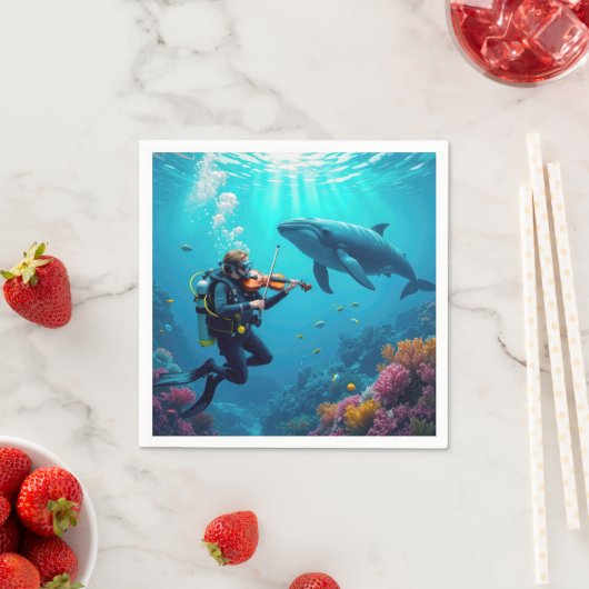 Scuba Diver Playing a Violin For a Whale Serviette (Beispiel)