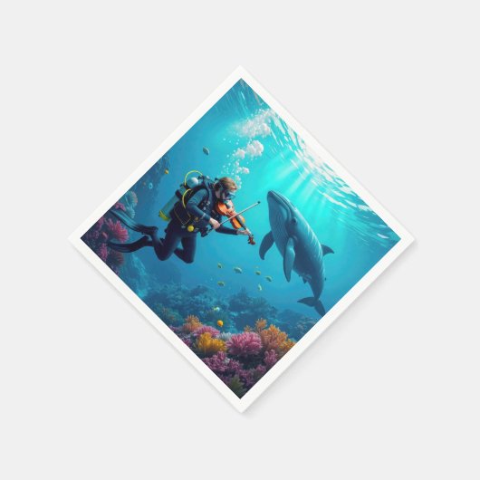 Scuba Diver Playing a Violin For a Whale Serviette (Ecke)