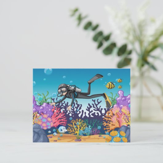 Scuba Diver Postkarte (Stehend Vorderseite)