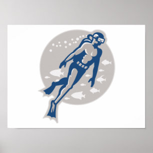 Scuba Diver Retro Poster