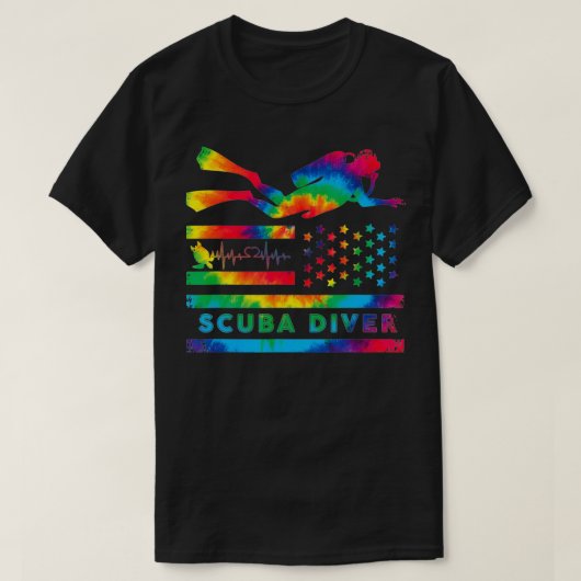 Scuba Diver Scuba Diver American Flag Gefärbte Kra T-Shirt (Design vorne)