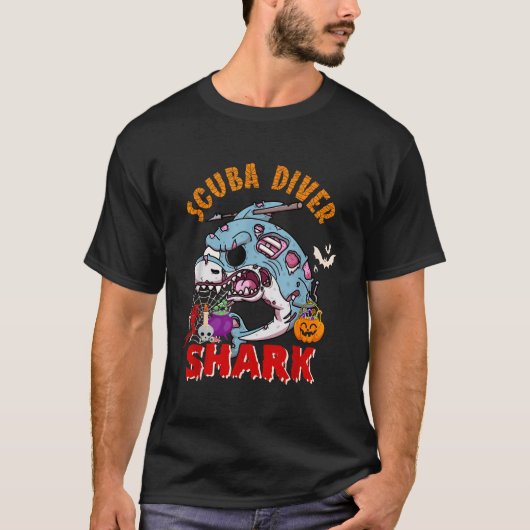 Scuba Diver Shark Halloween Hai Horror Zombie Lo T-Shirt (Vorderseite)