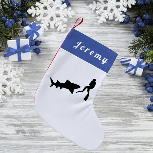 Scuba Diver & Shark Sea Color Name Kleiner Weihnachtsstrumpf